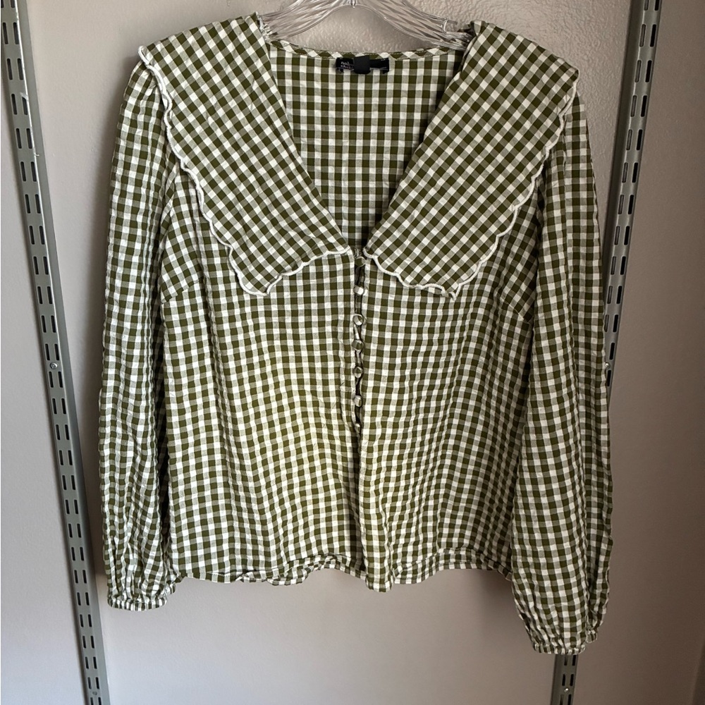 Nobody’s Child Green Gingham Checkered Women's Top